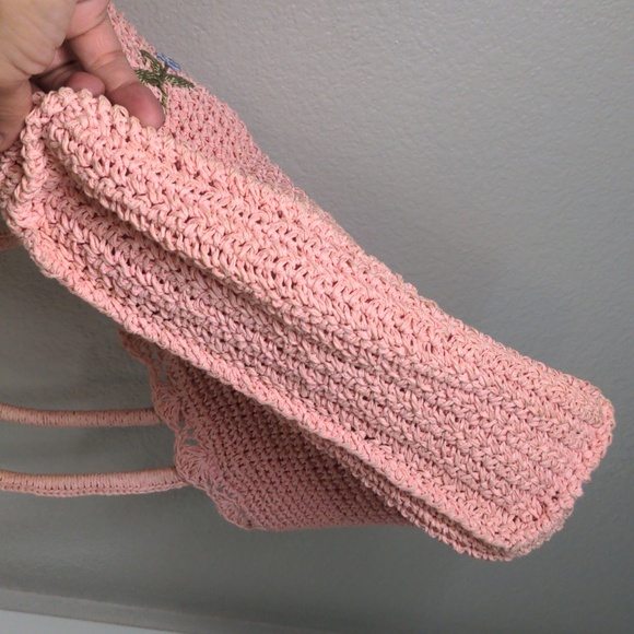 Vintage Charter Club Pink Straw Bag Purse Flower Buds Preppy Cottagecore - Picture 8 of 11